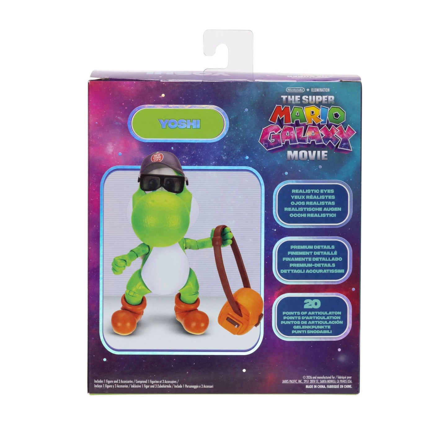 Jakks - The Super Mario Galaxy Movie -Yoshi figure with Hat, Sunglasses, and Satchel