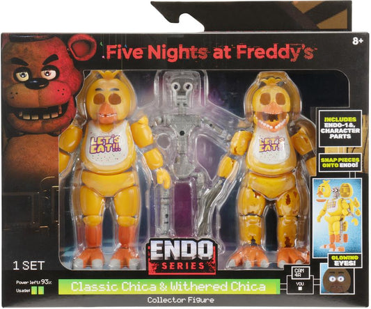 Jazwares - Five Nights at Freddy's - Endo-1 Classic Chica and Withered Chica Endoskeleton - 6-in Glow-in-the-Dark Action Figure Set